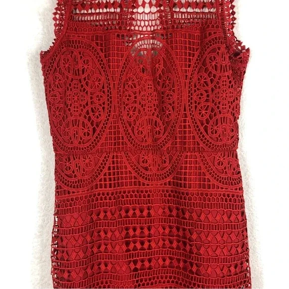 Lovers + Friends Lace Blush Red Crochet Open Back Cocktail Midi Dress Medium - Picture 9 of 15